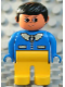 Minifig No: 4555pb243  Name: Duplo Figure, Male, Yellow Legs, Blue Top with White Collar, Black Hair