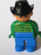 Minifig No: 4555pb264  Name: Duplo Figure, Male, Blue Legs, Green Top with Pocket, Black Cowboy Hat