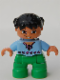 Minifig No: 47205pb001  Name: Duplo Figure Lego Ville, Child Girl, Bright Green Legs, Light Blue Top with Red Flowers, Black Hair