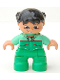 Minifig No: 47205pb009  Name: Duplo Figure Lego Ville, Child Girl, Bright Green Legs, Medium Green Top with Red Trim, Black Hair