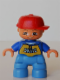 Minifig No: 47205pb011  Name: Duplo Figure Lego Ville, Child Boy, Medium Blue Legs, Blue Top with 'SKATE' Pattern, Red Cap, Freckles