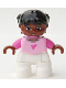 Minifig No: 47205pb015  Name: Duplo Figure Lego Ville, Child Girl, White Legs, Bright Pink Top, Dark Pink Arms, Brown Head, Black Hair with Braids