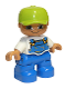 Minifig No: 47205pb025  Name: Duplo Figure Lego Ville, Child Boy, Blue Legs, White Top with Blue Overalls, Lime Cap, Freckles