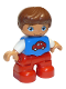 Minifig No: 47205pb031  Name: Duplo Figure Lego Ville, Child Boy, Red Legs, Blue Top with Red Car Pattern, Reddish Brown Hair