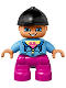 Minifig No: 47205pb040  Name: Duplo Figure Lego Ville, Child Girl, Dark Pink Legs, Medium Blue Jacket with Flower Top, Black Riding Helmet