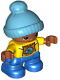 Minifig No: 47205pb047  Name: Duplo Figure Lego Ville, Child Boy, Blue Legs, Yellow Top, Medium Azure Bobble Cap