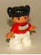 Minifig No: 47205pb052  Name: Duplo Figure Lego Ville, Child Girl, White Legs, Red Fair Isle Sweater with Orange Diamonds, Brown Oval Eyes, Black Pigtails
