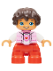 Minifig No: 47205pb057  Name: Duplo Figure Lego Ville, Child Girl, Red Legs, Bright Pink Top with Heart Pattern, White Arms, Reddish Brown Hair
