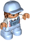 Minifig No: 47205pb088  Name: Duplo Figure Lego Ville, Child Girl, Bright Light Blue Legs with Overalls, White Top, Reddish Brown Hair, Bright Light Blue Cap