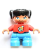 Minifig No: 47205pb090  Name: Duplo Figure Lego Ville, Child Girl, Dark Azure Legs, Red Top with Space Rocket Ship, Black Hair