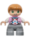 Minifig No: 47205pb109  Name: Duplo Figure Lego Ville, Child Boy, Light Bluish Gray Legs, Bright Pink Jacket with Capital Letter C, Polka Dot Shirt, Medium Nougat Hair (6446171)