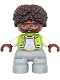 Minifig No: 47205pb111  Name: Duplo Figure Lego Ville, Child Boy, Light Bluish Gray Legs, Lime Jacket with White Sleeves, Bright Pink Shirt, Dark Brown Hair (6469554)