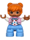 Minifig No: 47205pb112  Name: Duplo Figure Lego Ville, Child Girl, Bright Light Blue Legs, Bright Pink Jacket with Capital Letter C, Polka Dot Shirt, Orange Hair (6469539)