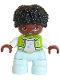 Minifig No: 47205pb126  Name: Duplo Figure Lego Ville, Child Boy, Light Aqua Legs, Lime Jacket over Bright Pink Shirt, White Letter B Outline, Buttons and Stripes, Bright Light Blue Music Note Pattern, Black Hair (6491580)
