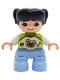 Minifig No: 47205pb127  Name: Duplo Figure Lego Ville, Child Girl, Bright Light Blue Legs, Lime Top with Pug Dog Pattern, Black Hair with Pigtails (6527696)