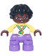 Minifig No: 47205pb130  Name: Duplo Figure Lego Ville, Child Boy, Medium Lavender Legs, Bright Light Yellow and White Top Baseball T-Shirt, Sunflower ID Badge on Lanyard Pattern, Black Hair (6544013)