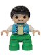 Minifig No: 47205pb131  Name: Duplo Figure Lego Ville, Child Boy, Bright Green Legs, Medium Azure Jacket with Capital Letter A and Buttons, Black Hair (6590637)