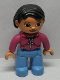 Minifig No: 47394pb015a  Name: Duplo Figure Lego Ville, Female, Medium Blue Legs, Magenta Top, White Zipper, Black Hair, Brown Eyes