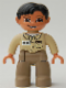 Minifig No: 47394pb018  Name: Duplo Figure Lego Ville, Male, Dark Tan Legs, Tan Top, Black Hair, Brown Eyes (Zoo Keeper)