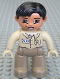 Minifig No: 47394pb018b  Name: Duplo Figure Lego Ville, Male, Dark Tan Legs, Tan Top, Tan Hands, Black Hair, Brown Eyes (Zoo Keeper)