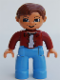 Minifig No: 47394pb019  Name: Duplo Figure Lego Ville, Male, Medium Blue Legs, Dark Red Top, Reddish Brown Hair, Blue Eyes