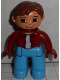 Minifig No: 47394pb019a  Name: Duplo Figure Lego Ville, Male, Medium Blue Legs, Dark Red Top, Reddish Brown Hair, Blue Eyes, Dark Red Hands