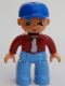 Minifig No: 47394pb022  Name: Duplo Figure Lego Ville, Male, Medium Blue Legs, Dark Red Top, Blue Baseball Cap