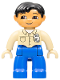 Minifig No: 47394pb023  Name: Duplo Figure Lego Ville, Male, Blue Legs, Tan Top with Buttons and Rag in Pocket, Black Hair, Tan Hands (Mechanic)