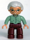 Minifig No: 47394pb030  Name: Duplo Figure Lego Ville, Female, Dark Red Legs, Sand Green Sweater, Very Light Gray Hair, Green Eyes, Glasses
