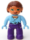 Minifig No: 47394pb040  Name: Duplo Figure Lego Ville, Female, Dark Purple Legs, Bright Light Blue Wrap Top with Necklace, Bright Light Blue Hands, Reddish Brown Hair, Green Eyes