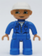 Minifig No: 47394pb041  Name: Duplo Figure Lego Ville, Male, Blue Legs, Blue Top with Pockets, White Construction Helmet, Green Eyes Looking Right