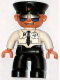 Minifig No: 47394pb045  Name: Duplo Figure Lego Ville, Male Pilot, Black Legs, White Top with Airplane Logo and Black Tie, Police Hat, Sunglasses