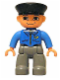 Minifig No: 47394pb052  Name: Duplo Figure Lego Ville, Male Post Office, Dark Bluish Gray Legs, Blue Jacket with Mail Horn, Black Police Hat