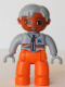 Minifig No: 47394pb065  Name: Duplo Figure Lego Ville, Male Medic, Orange Legs, Light Bluish Gray Top with Zipper and Stripes, Light Bluish Gray Hair, Light Bluish Gray Hands