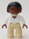 Minifig No: 47394pb070  Name: Duplo Figure Lego Ville, Female, Tan Legs, White Top with Buttons and Necklace, Black Hair, Brown Head