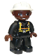 Minifig No: 47394pb076  Name: Duplo Figure Lego Ville, Male Fireman, Black Legs, Brown Hands, White Helmet, Brown Face