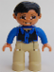 Minifig No: 47394pb078  Name: Duplo Figure Lego Ville, Male, Tan Legs, Blue Top, Black Vest, Black Hair