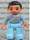 Minifig No: 47394pb079  Name: Duplo Figure Lego Ville, Male, Light Blue Legs, Sand Blue Top with Strap, Gold Crown and Medium Blue Heart, Black Hair
