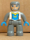 Minifig No: 47394pb083  Name: Duplo Figure Lego Ville, Male Castle, Dark Bluish Gray Legs, White Chest, Dark Bluish Gray Arms, Blue Hands