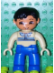 Minifig No: 47394pb103  Name: Duplo Figure Lego Ville, Male, Blue Legs, Tan Pullover with Buttons and Stripes, Black Hair, Brown Eyes, Tan Hands