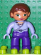 Minifig No: 47394pb104  Name: Duplo Figure Lego Ville, Female, Dark Purple Legs, Light Lilac Wrap Top with Necklace, Light Lilac Hands, Reddish Brown Hair, Green Eyes