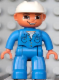 Minifig No: 47394pb105  Name: Duplo Figure Lego Ville, Male, Blue Legs, Blue Top with Pockets, White Construction Helmet, Brown Eyes and Open Mouth Smile