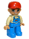 Minifig No: 47394pb115  Name: Duplo Figure Lego Ville, Male, Blue Legs, Tan Top with Blue Overalls, Red Baseball Cap (4529970)