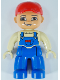 Minifig No: 47394pb115a  Name: Duplo Figure Lego Ville, Male, Blue Legs, Tan Hands and Top with Blue Overalls, Red Baseball Cap