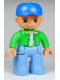 Minifig No: 47394pb127  Name: Duplo Figure Lego Ville, Male, Medium Blue Legs, Bright Green Top with White Undershirt, Blue Cap
