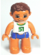 Minifig No: 47394pb131  Name: Duplo Figure Lego Ville, Male, Blue Swim Trunks, White Top with Green '51', Reddish Brown Hair