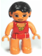 Minifig No: 47394pb132  Name: Duplo Figure Lego Ville, Female, Red Swimsuit with Yellow Bow, Black Hair