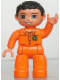 Minifig No: 47394pb133  Name: Duplo Figure Lego Ville, Male, Orange Legs, Nougat Hands, Orange Top with Recycle Logo, Black Hair, Brown Eyes