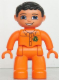 Minifig No: 47394pb134  Name: Duplo Figure Lego Ville, Male, Orange Legs, Orange Hands, Orange Top with Recycle Logo, Black Hair, Blue Eyes