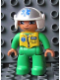 Minifig No: 47394pb142  Name: Duplo Figure Lego Ville, Male Medic, Bright Green Legs & Jumpsuit with Yellow Vest, White Helmet with EMT Star of Life Pattern